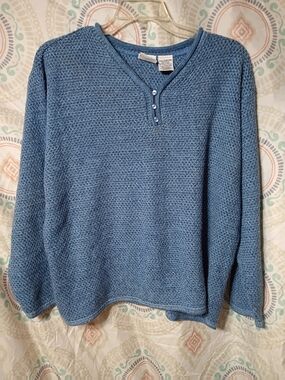 Bobbie Brooks Light Blue Knit V-Neck Sweater with Button Placket